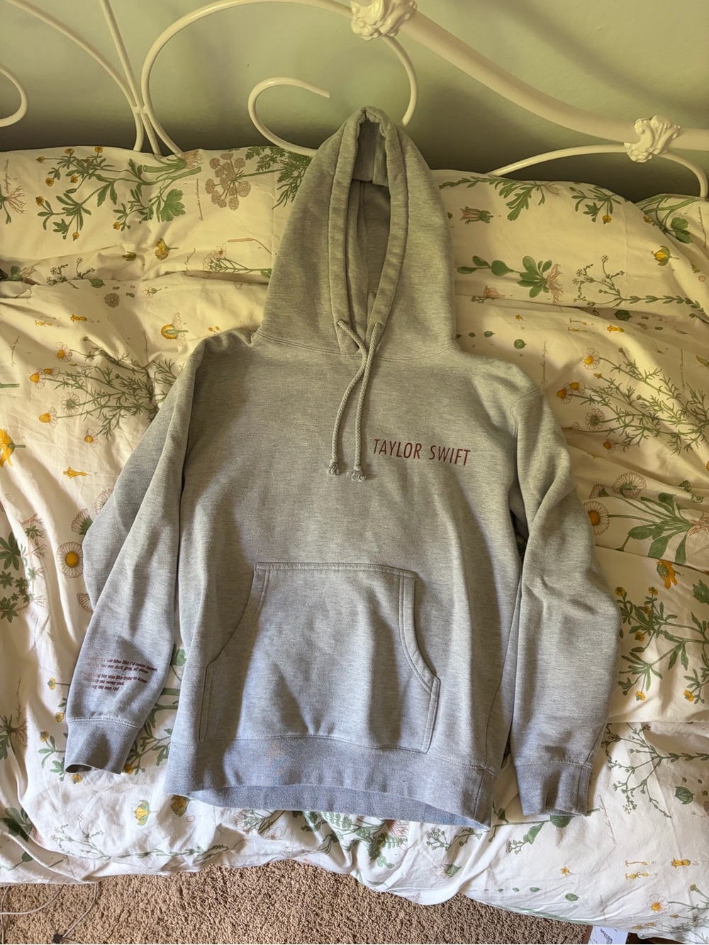 Taylor Swift Light Gray Hoodie with Maroon Text